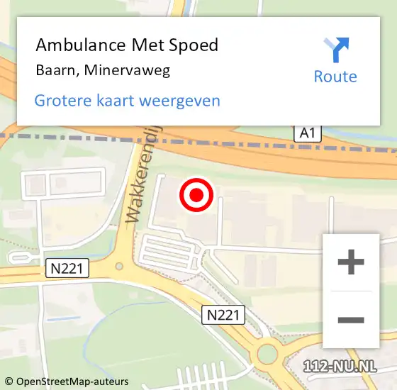 Locatie op kaart van de 112 melding: Ambulance Met Spoed Naar Baarn, Minervaweg op 21 juni 2018 10:59