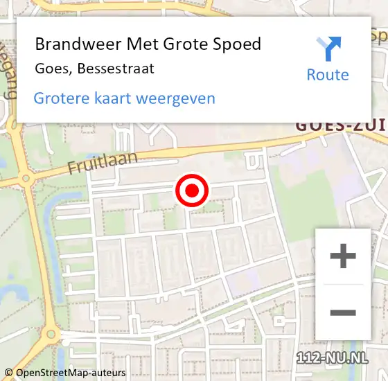 Locatie op kaart van de 112 melding: Brandweer Met Grote Spoed Naar Goes, Bessestraat op 21 juni 2018 11:37