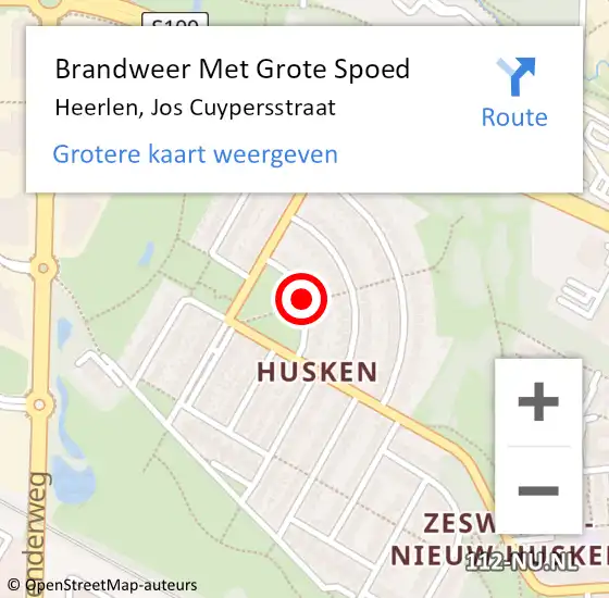 Locatie op kaart van de 112 melding: Brandweer Met Grote Spoed Naar Heerlen, Jos Cuypersstraat op 21 juni 2018 13:13