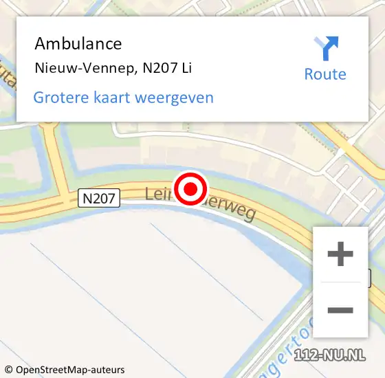 Locatie op kaart van de 112 melding: Ambulance Nieuw-Vennep, N207 Li op 21 juni 2018 13:15