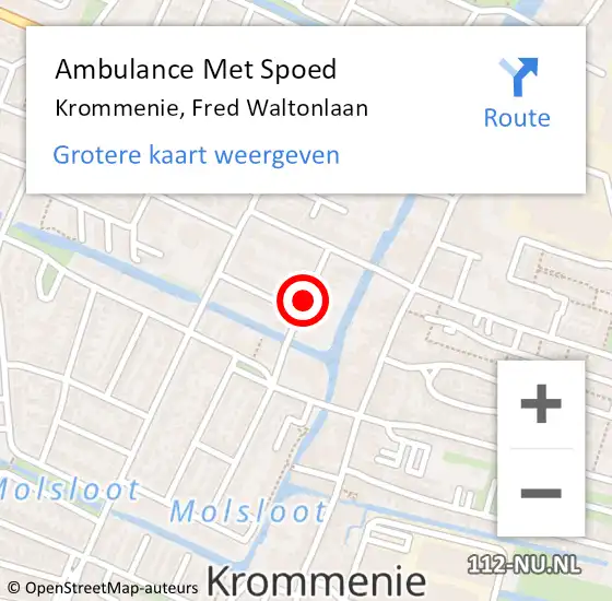 Locatie op kaart van de 112 melding: Ambulance Met Spoed Naar Krommenie, Fred Waltonlaan op 21 juni 2018 13:36