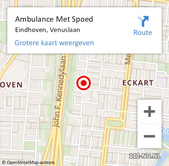 Locatie op kaart van de 112 melding: Ambulance Met Spoed Naar Eindhoven, Venuslaan op 21 juni 2018 14:22