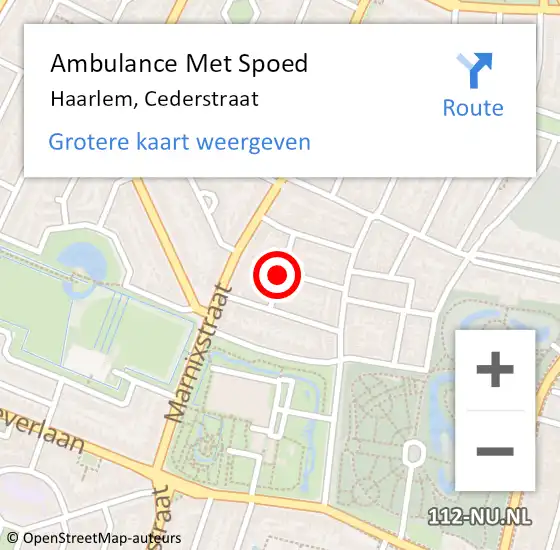 Locatie op kaart van de 112 melding: Ambulance Met Spoed Naar Haarlem, Cederstraat op 21 juni 2018 14:59