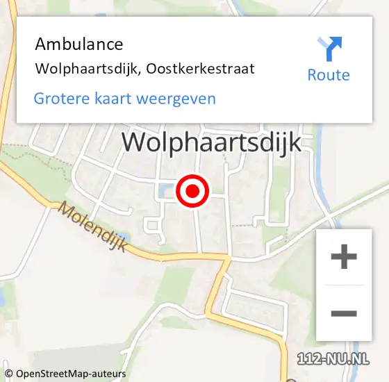 Locatie op kaart van de 112 melding: Ambulance Wolphaartsdijk, Oostkerkestraat op 21 juni 2018 15:50