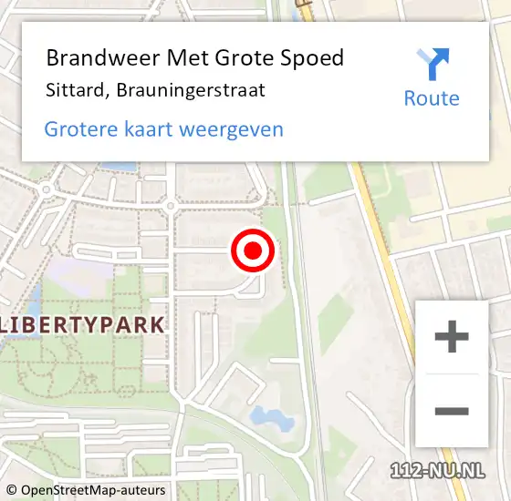 Locatie op kaart van de 112 melding: Brandweer Met Grote Spoed Naar Sittard, Brauningerstraat op 21 juni 2018 16:16