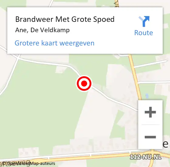 Locatie op kaart van de 112 melding: Brandweer Met Grote Spoed Naar Ane, De Veldkamp op 21 juni 2018 16:46