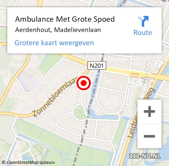 Locatie op kaart van de 112 melding: Ambulance Met Grote Spoed Naar Aerdenhout, Madelievenlaan op 21 juni 2018 16:54