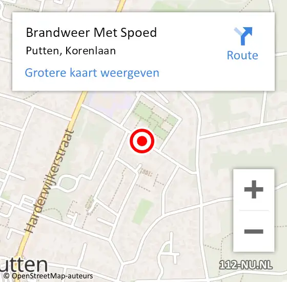 Locatie op kaart van de 112 melding: Brandweer Met Spoed Naar Putten, Korenlaan op 21 juni 2018 17:52