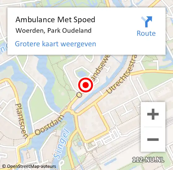 Locatie op kaart van de 112 melding: Ambulance Met Spoed Naar Woerden, Park Oudeland op 21 juni 2018 17:56