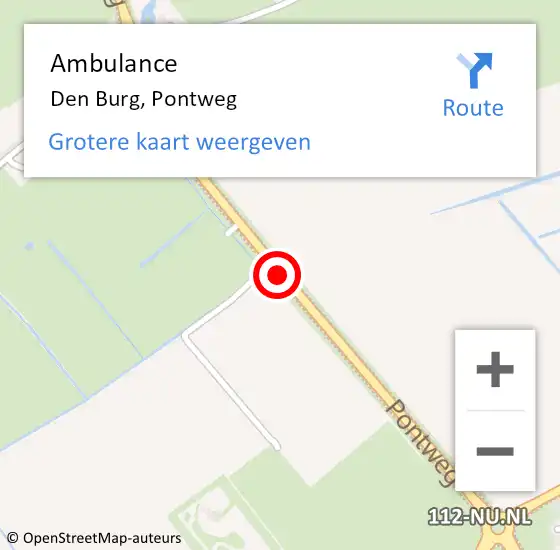 Locatie op kaart van de 112 melding: Ambulance Den Burg, Pontweg op 21 juni 2018 18:11