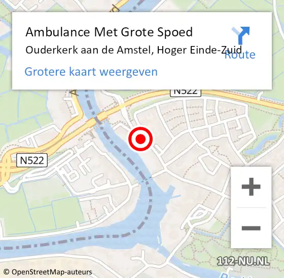 Locatie op kaart van de 112 melding: Ambulance Met Grote Spoed Naar Ouderkerk aan de Amstel, Hoger Einde-Zuid op 21 juni 2018 18:30