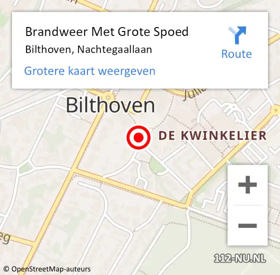 Locatie op kaart van de 112 melding: Brandweer Met Grote Spoed Naar Bilthoven, Nachtegaallaan op 21 juni 2018 18:55