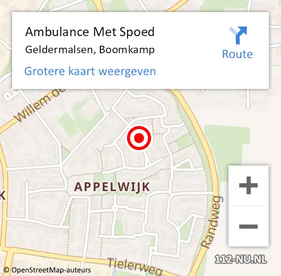 Locatie op kaart van de 112 melding: Ambulance Met Spoed Naar Geldermalsen, Boomkamp op 21 juni 2018 19:52