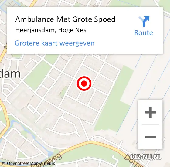 Locatie op kaart van de 112 melding: Ambulance Met Grote Spoed Naar Heerjansdam, Hoge Nes op 21 juni 2018 20:14