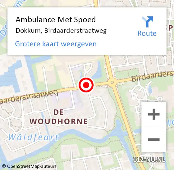 Locatie op kaart van de 112 melding: Ambulance Met Spoed Naar Dokkum, Birdaarderstraatweg op 21 juni 2018 20:44