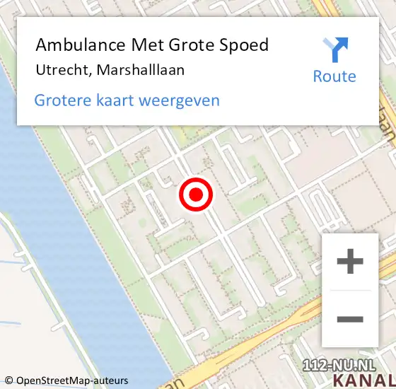 Locatie op kaart van de 112 melding: Ambulance Met Grote Spoed Naar Utrecht, Marshalllaan op 21 juni 2018 20:51