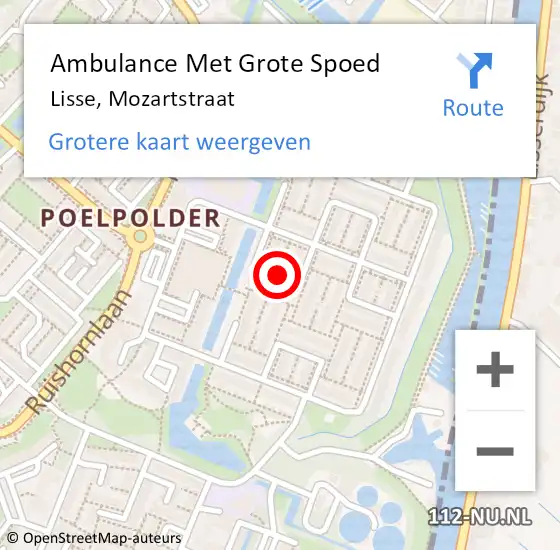 Locatie op kaart van de 112 melding: Ambulance Met Grote Spoed Naar Lisse, Mozartstraat op 21 juni 2018 21:53