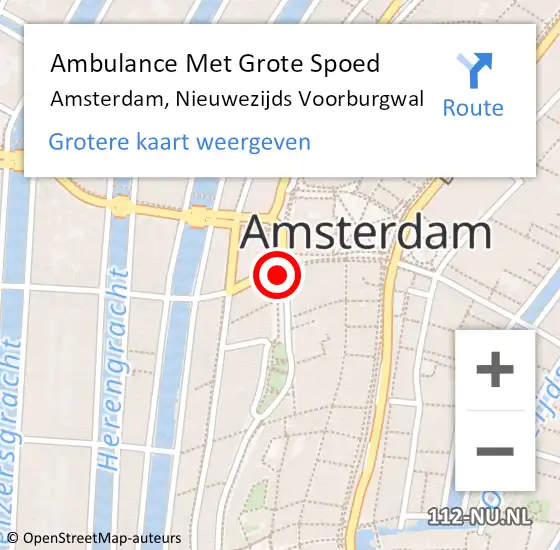 Locatie op kaart van de 112 melding: Ambulance Met Grote Spoed Naar Amsterdam, Nieuwezijds Voorburgwal op 21 juni 2018 22:11