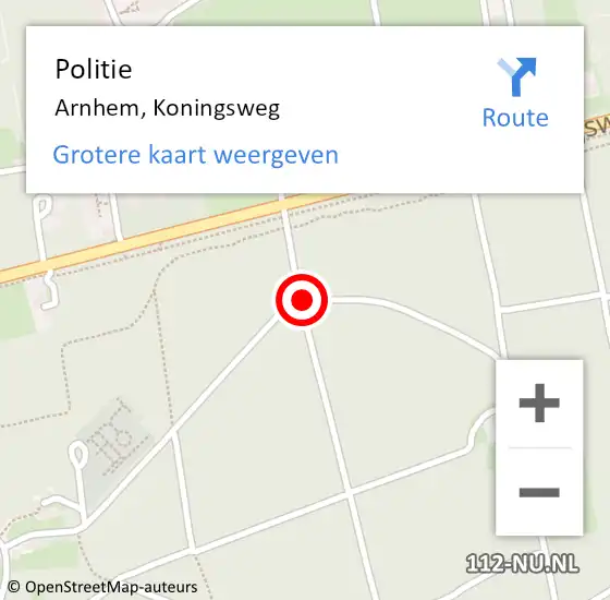 Locatie op kaart van de 112 melding: Politie Arnhem, Koningsweg op 21 juni 2018 22:34