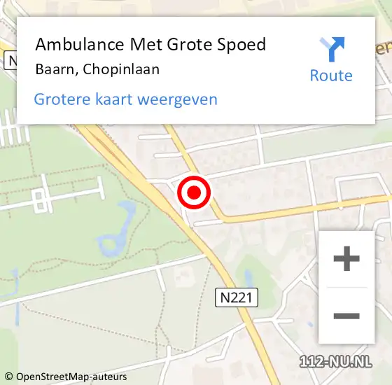 Locatie op kaart van de 112 melding: Ambulance Met Grote Spoed Naar Baarn, Chopinlaan op 21 juni 2018 23:15