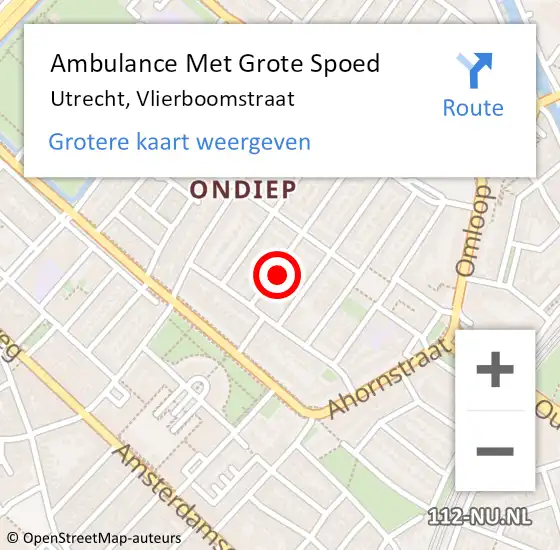 Locatie op kaart van de 112 melding: Ambulance Met Grote Spoed Naar Utrecht, Vlierboomstraat op 22 juni 2018 01:20