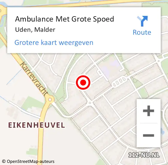 Locatie op kaart van de 112 melding: Ambulance Met Grote Spoed Naar Uden, Malder op 22 juni 2018 01:46