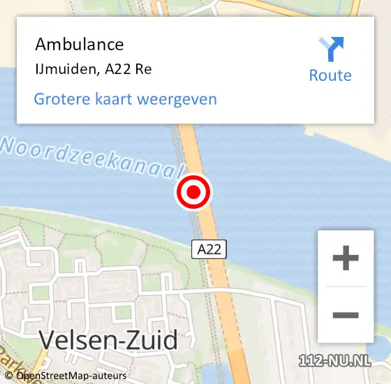 Locatie op kaart van de 112 melding: Ambulance IJmuiden, A22 Re op 22 juni 2018 03:46