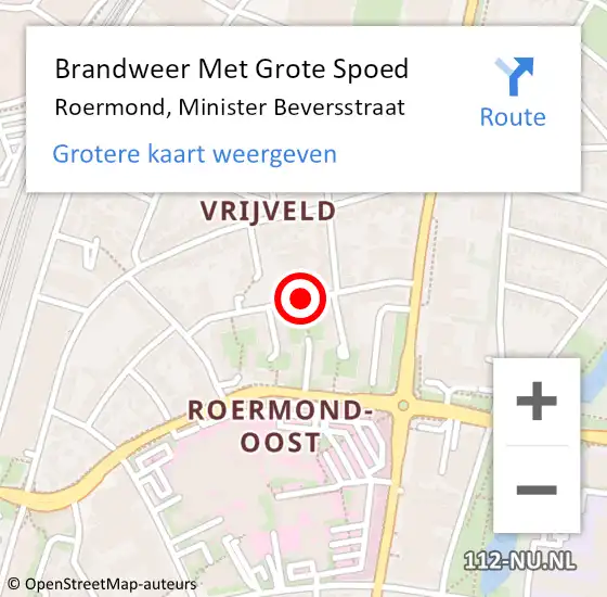 Locatie op kaart van de 112 melding: Brandweer Met Grote Spoed Naar Roermond, Minister Beversstraat op 22 juni 2018 04:25
