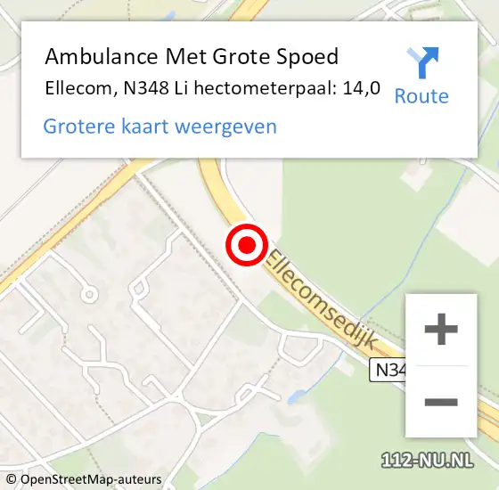 Locatie op kaart van de 112 melding: Ambulance Met Grote Spoed Naar Ellecom, A348 Li hectometerpaal: 9,6 op 22 juni 2018 08:13