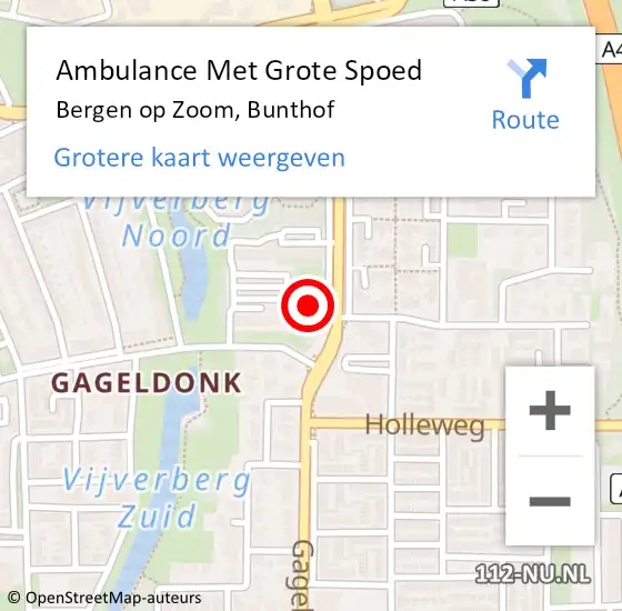 Locatie op kaart van de 112 melding: Ambulance Met Grote Spoed Naar Bergen op Zoom, Bunthof op 22 juni 2018 08:19