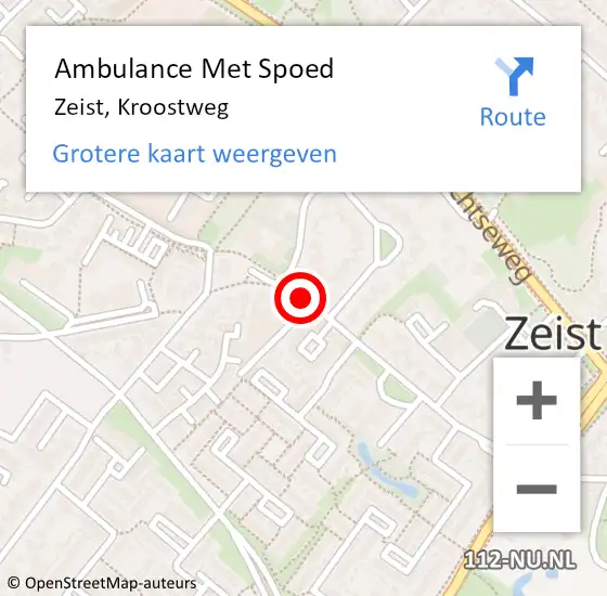 Locatie op kaart van de 112 melding: Ambulance Met Spoed Naar Zeist, Kroostweg op 22 juni 2018 09:03