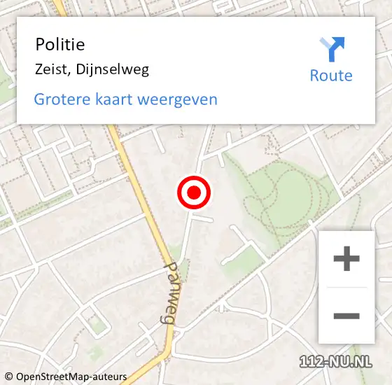 Locatie op kaart van de 112 melding: Politie Zeist, Dijnselweg op 22 juni 2018 09:18