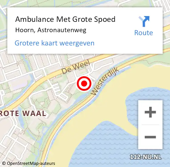 Locatie op kaart van de 112 melding: Ambulance Met Grote Spoed Naar Hoorn, Astronautenweg op 22 juni 2018 09:19