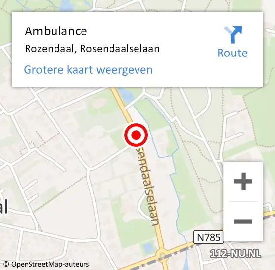 Locatie op kaart van de 112 melding: Ambulance Rozendaal, Rosendaalselaan op 22 juni 2018 09:43