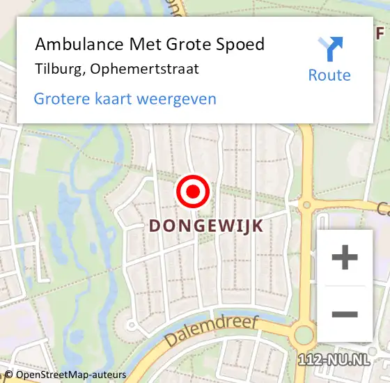 Locatie op kaart van de 112 melding: Ambulance Met Grote Spoed Naar Tilburg, Ophemertstraat op 22 juni 2018 10:03