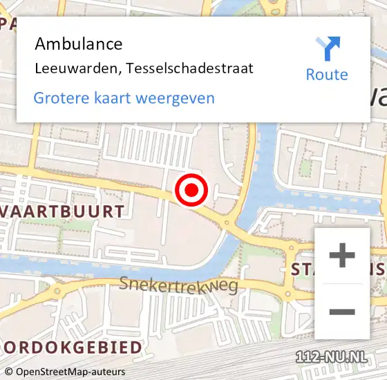 Locatie op kaart van de 112 melding: Ambulance Leeuwarden, Tesselschadestraat op 22 juni 2018 10:19