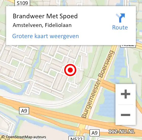 Locatie op kaart van de 112 melding: Brandweer Met Spoed Naar Amstelveen, Fideliolaan op 22 juni 2018 10:42