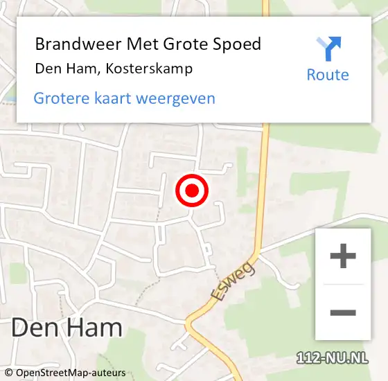 Locatie op kaart van de 112 melding: Brandweer Met Grote Spoed Naar Den Ham, Kosterskamp op 22 juni 2018 11:42