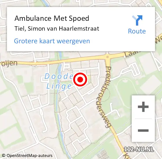 Locatie op kaart van de 112 melding: Ambulance Met Spoed Naar Tiel, Simon van Haarlemstraat op 22 juni 2018 12:09