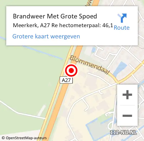 Locatie op kaart van de 112 melding: Brandweer Met Grote Spoed Naar Meerkerk, A27 Re hectometerpaal: 46,1 op 22 juni 2018 12:12