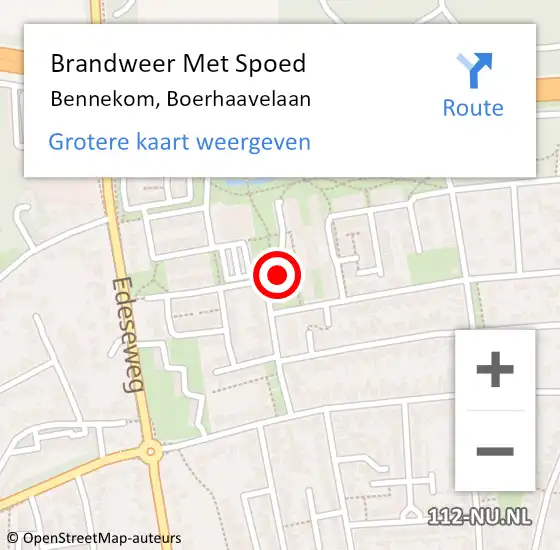 Locatie op kaart van de 112 melding: Brandweer Met Spoed Naar Bennekom, Boerhaavelaan op 22 juni 2018 12:48