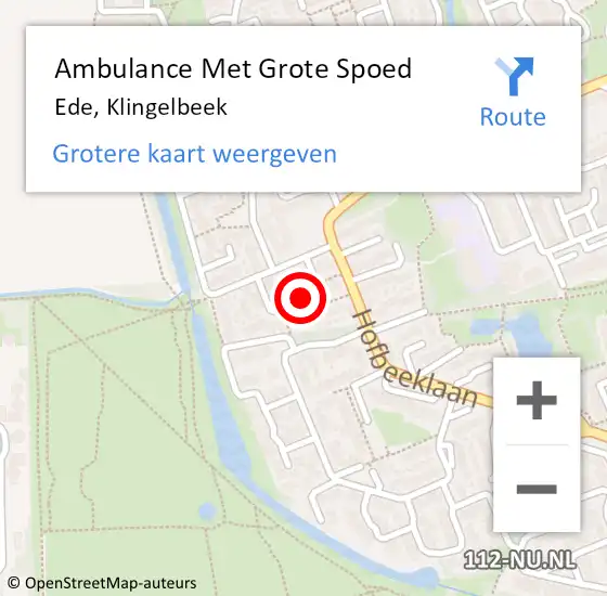 Locatie op kaart van de 112 melding: Ambulance Met Grote Spoed Naar Ede, Klingelbeek op 22 juni 2018 13:17