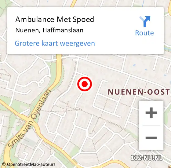 Locatie op kaart van de 112 melding: Ambulance Met Spoed Naar Nuenen, Haffmanslaan op 22 juni 2018 13:17