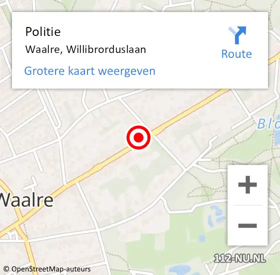 Locatie op kaart van de 112 melding: Politie Waalre, Willibrorduslaan op 22 juni 2018 13:27