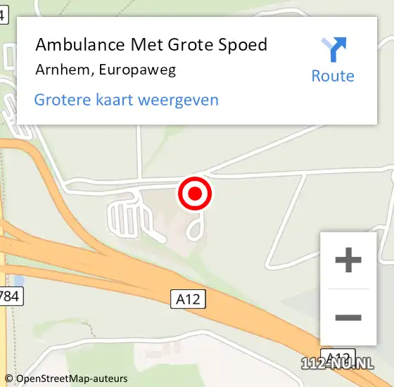 Locatie op kaart van de 112 melding: Ambulance Met Grote Spoed Naar Arnhem, Europaweg op 22 juni 2018 13:38