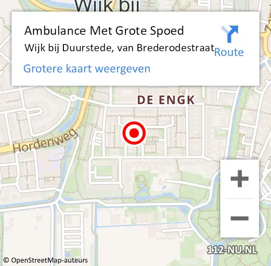 Locatie op kaart van de 112 melding: Ambulance Met Grote Spoed Naar Wijk bij Duurstede, van Brederodestraat op 22 juni 2018 14:29