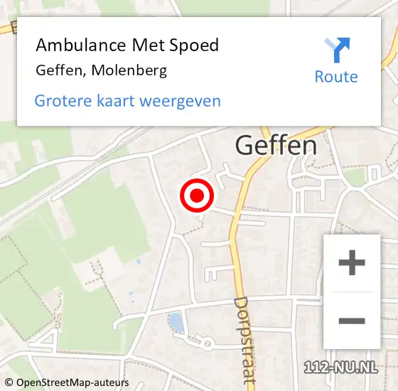 Locatie op kaart van de 112 melding: Ambulance Met Spoed Naar Geffen, Molenberg op 22 juni 2018 14:37