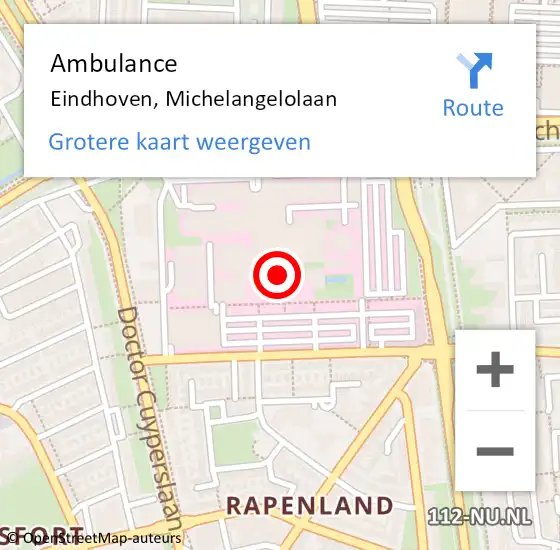 Locatie op kaart van de 112 melding: Ambulance Eindhoven, Michelangelolaan op 22 juni 2018 14:42