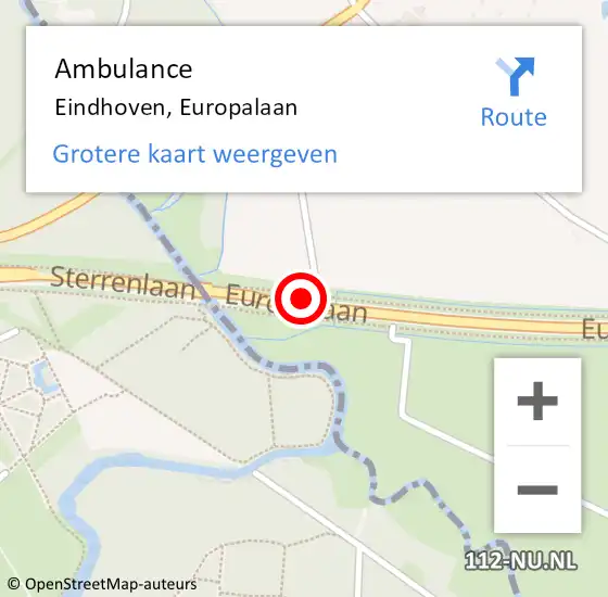 Locatie op kaart van de 112 melding: Ambulance Eindhoven, Europalaan op 22 juni 2018 14:44