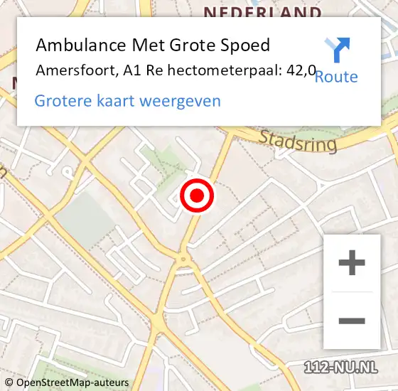 Locatie op kaart van de 112 melding: Ambulance Met Grote Spoed Naar Amersfoort, A1 Re hectometerpaal: 42,0 op 22 juni 2018 15:21